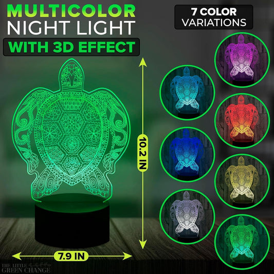Charming Turtle 3D Night Light – Color Changing LED Lamp with Touch Control, USB Powered – Perfect Décor for Home & Bedroom, Unique Gift Idea for Any Occasion