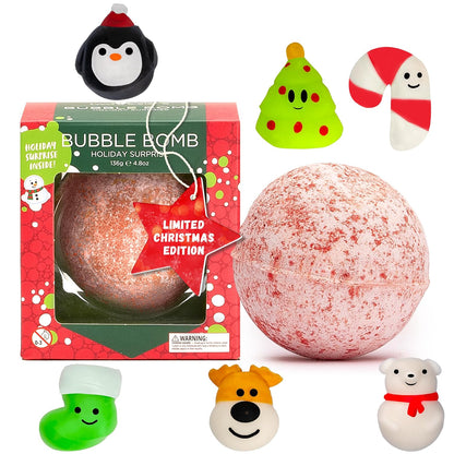 Delightful Christmas Bath Bomb for Kids with Hidden Surprise Toys - Perfect Holiday Gift Set for Boys and Girls - Cheerful Peppermint Bubble Bath Experience