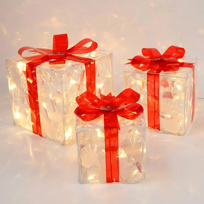 Christmas Glowing Decoration Gift Box Ornament with Bow Christmas Lighting Box Outdoor Light Lighting Christmas Box Outdoor Gift Decorations Backyard