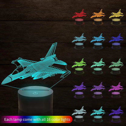 Transform Your Space with the 3D Visual Airplane Night Light - 16 Color Changing LED Desk Lamp with Smart Touch and Remote Control