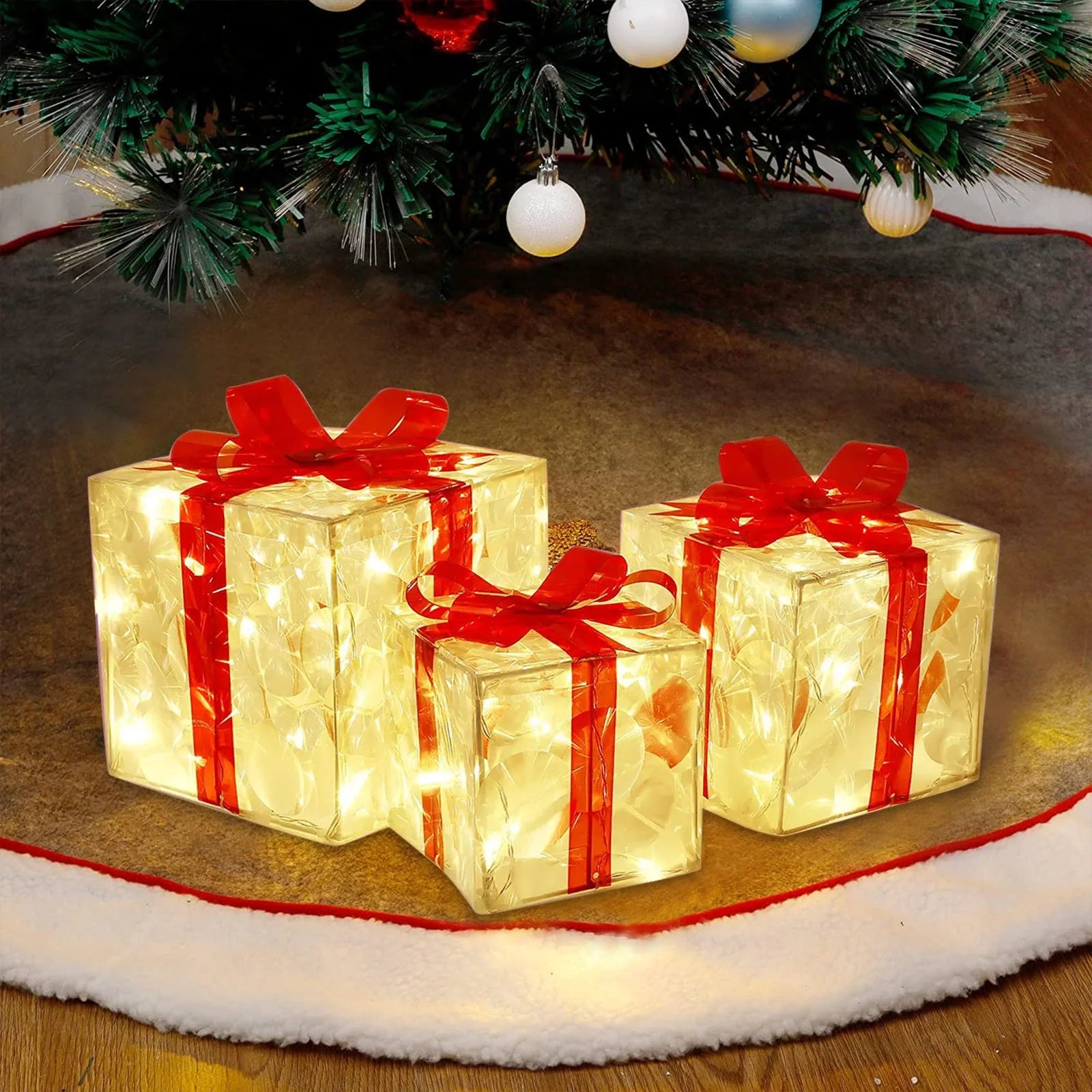 Christmas Glowing Decoration Gift Box Ornament with Bow Christmas Lighting Box Outdoor Light Lighting Christmas Box Outdoor Gift Decorations Backyard