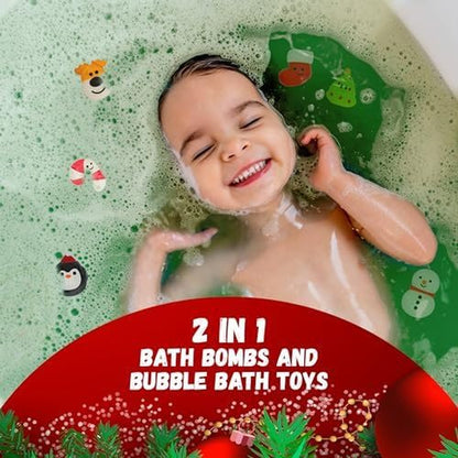 Delightful Christmas Bath Bomb for Kids with Hidden Surprise Toys - Perfect Holiday Gift Set for Boys and Girls - Cheerful Peppermint Bubble Bath Experience