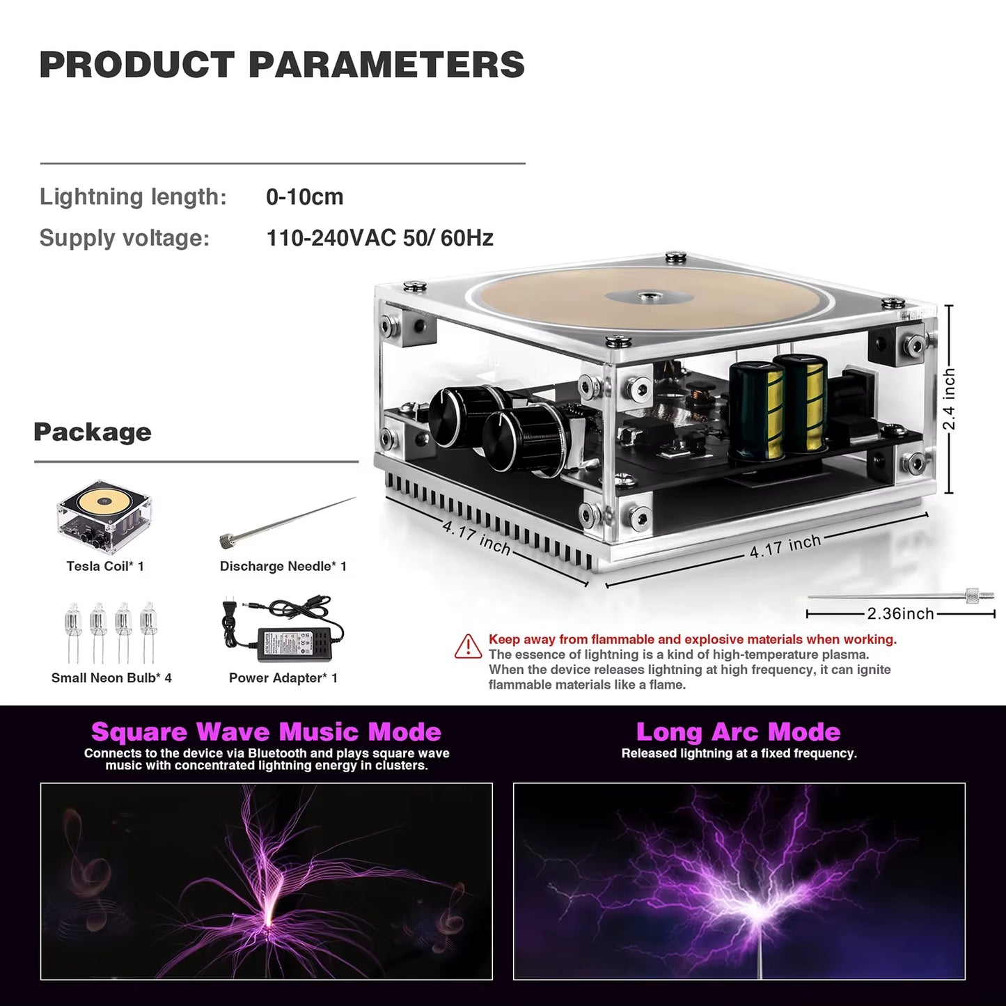 Tesla Coil Musical Speaker Artificial Lightning Bluetooth Music Tesla Coil Arc Plasma Wireless Transmission Experiment Model