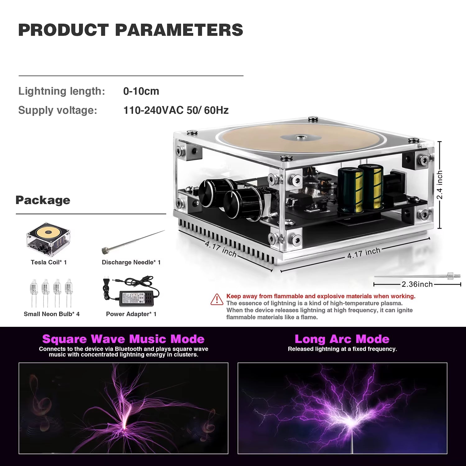 Tesla Coil Musical Speaker Artificial Lightning Bluetooth Music Tesla Coil Arc Plasma Wireless Transmission Experiment Model