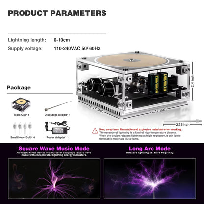 Tesla Coil Musical Speaker Artificial Lightning Bluetooth Music Tesla Coil Arc Plasma Wireless Transmission Experiment Model