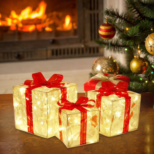 Christmas Glowing Decoration Gift Box Ornament with Bow Christmas Lighting Box Outdoor Light Lighting Christmas Box Outdoor Gift Decorations Backyard